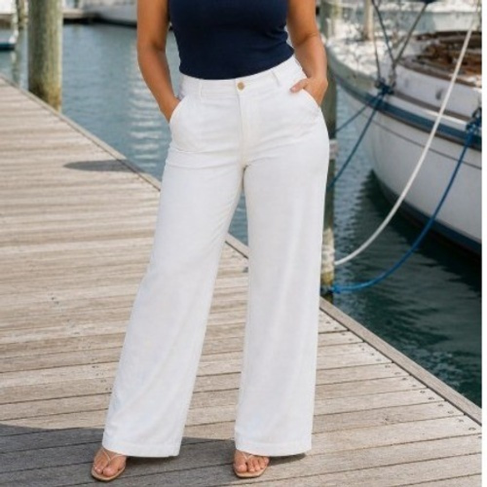 St. John Collection Womens White Wide Leg Cotton Stretch Trousers Pants Size 16